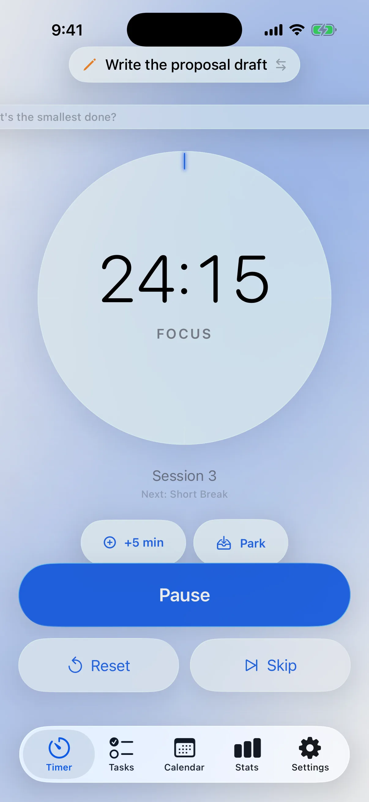 A 25-minute focus session in progress
